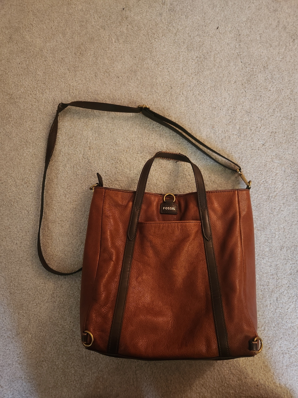 Fossil Women's Brown Leather Tote Bag with Shoulder Strap
